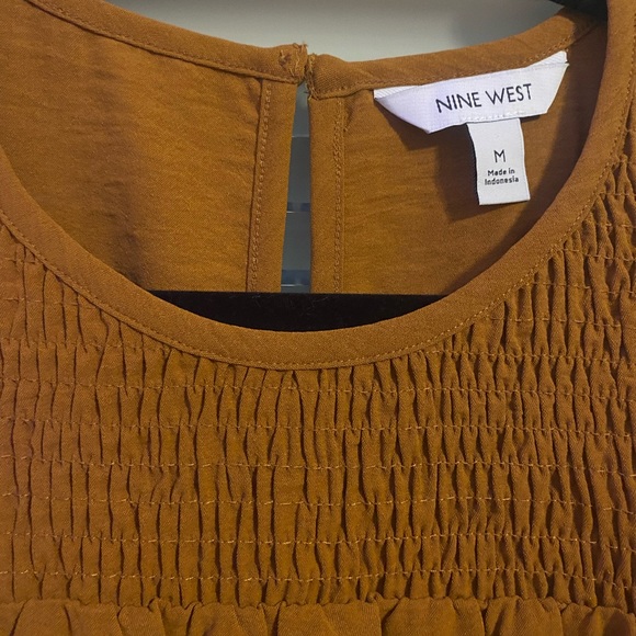 Brown Nine West Peplum Smock Blouse, Size MEDIUM - Picture 2 of 4